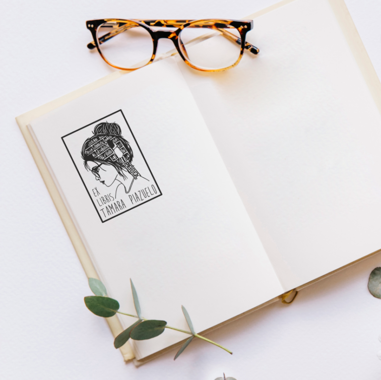 Sello Ex Libris «Chica en escalera»