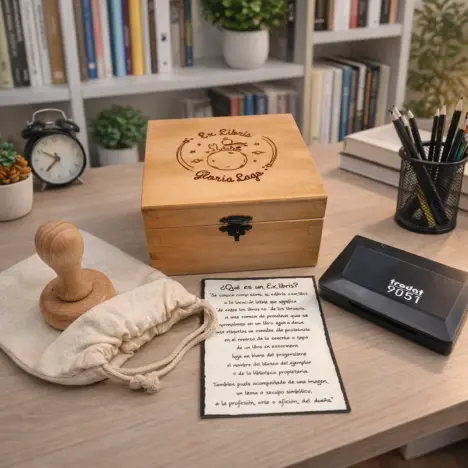 Caja de madera con sello «Ex Libris»