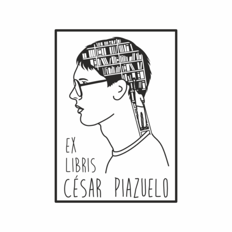 Sello Ex Libris «Chico en escalera»