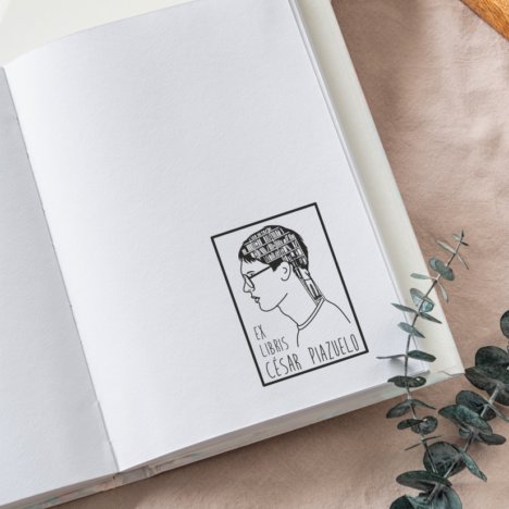 Sello Ex Libris «Chico en escalera»