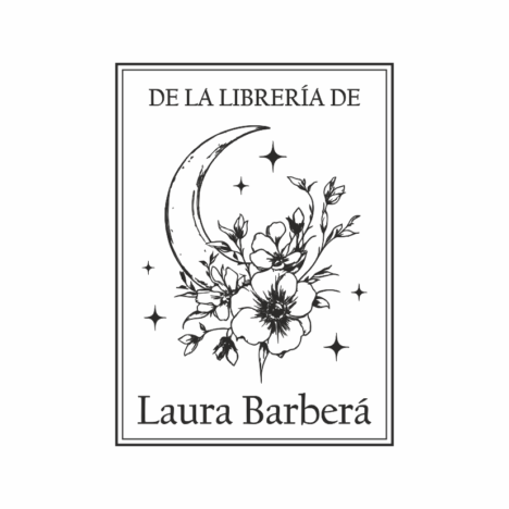 Sello Ex Libris Luna y flores