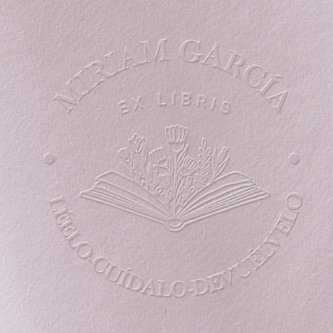 Sello Relieve Ex Libris Libro con flores