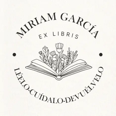 Sello Relieve Ex Libris Libro con flores