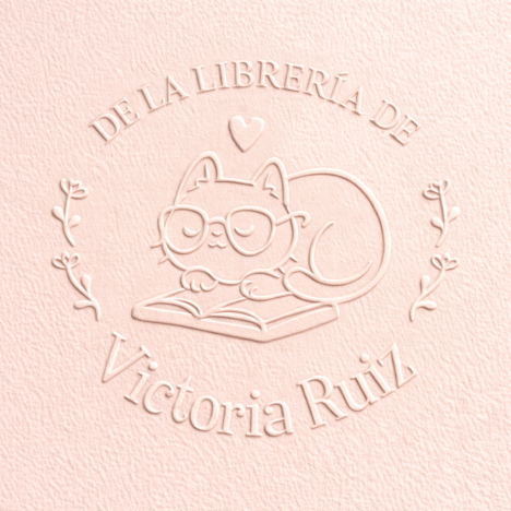 Sello Relieve Ex Libris Gato con libros