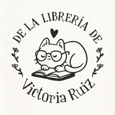 Sello Relieve Ex Libris Gato con libros