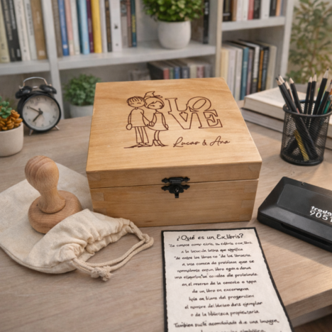 Caja de madera Love con sello «Ex Libris»